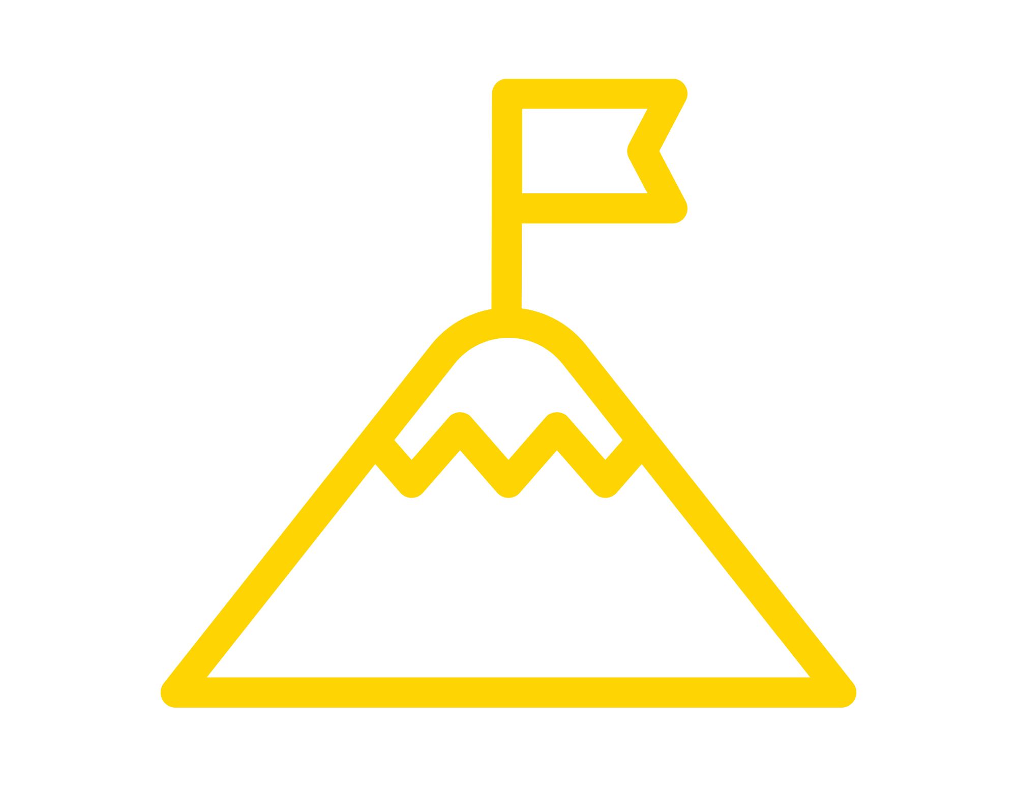 Yellow caution sign with a warning triangle and a flag on top, indicating caution or alert.