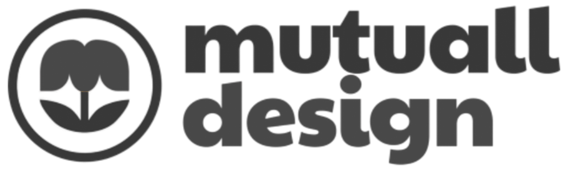 Logo with a stylized apple inside a circle on the left and the words 'mutual design' in bold, lowercase letters on the right.