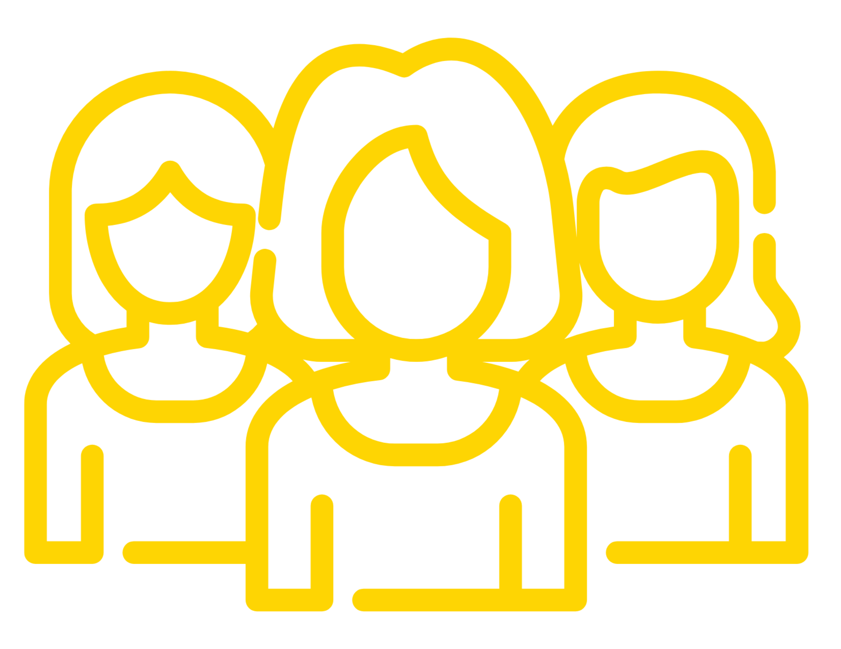Outline illustration of a group of people, mostly women, standing close together.