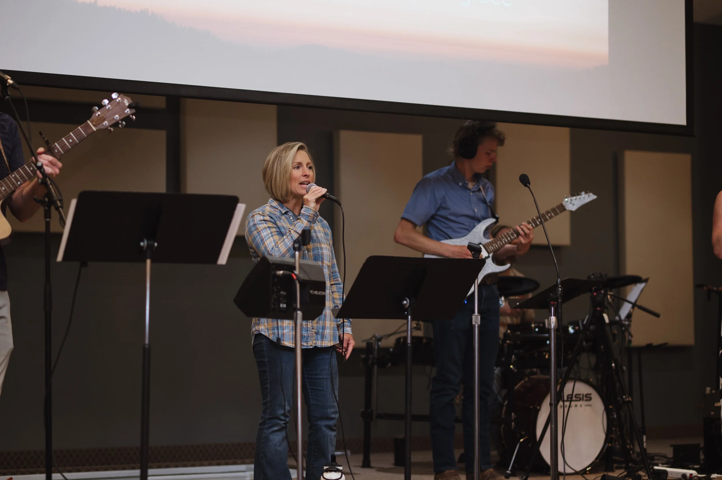 Bethel Church worship team leading music during a Sunday service.