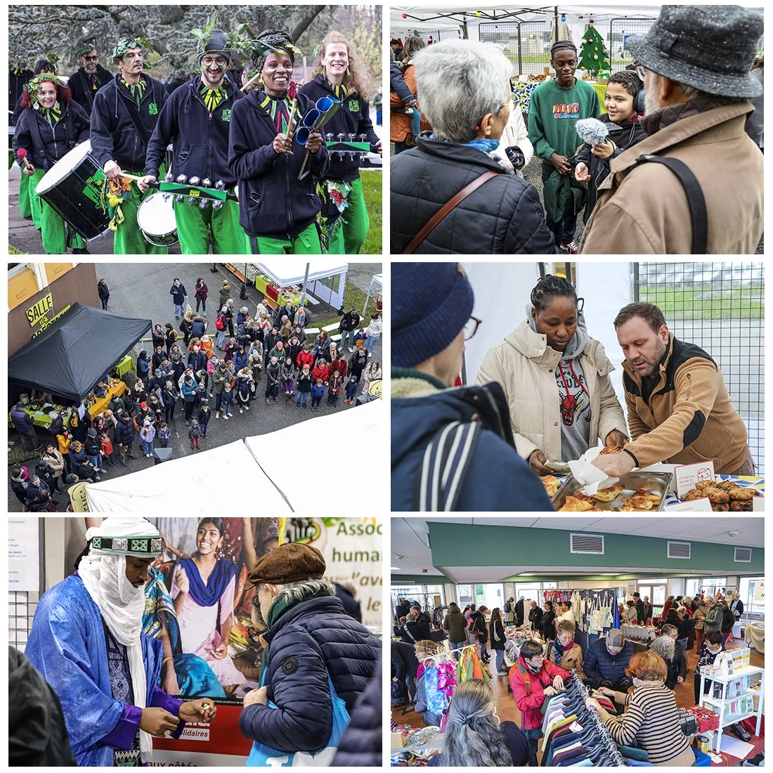 Reportage photographique lors du marché de Noël éthique d'un tiers lieu social et solidaire à Francheville, entre stands solidaires, fanfare et atelier radio