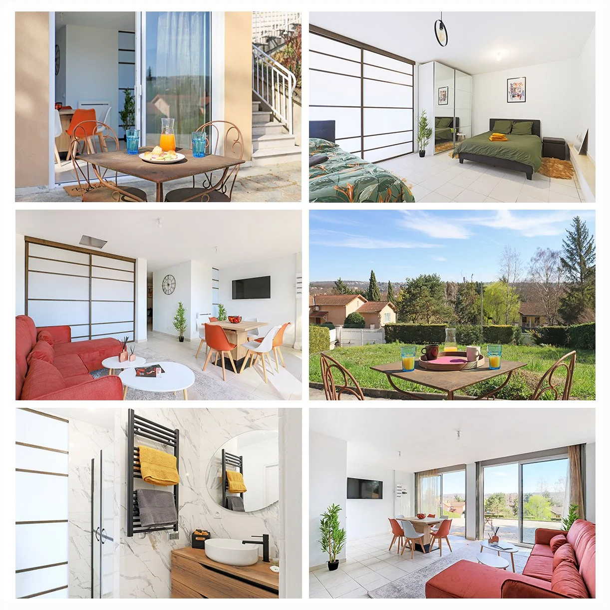 Photographie d’un appartement aménagé pour la location courte durée à Albigny-sur-Saône. Reportage commandé par une conciergerie.