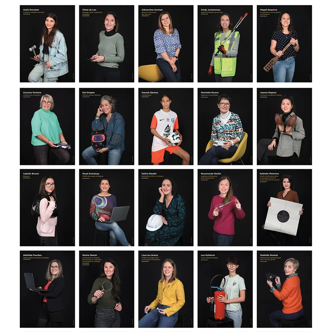 Portraits de femmes, exerçants des métiers encore "genrés" masculins, pour l’exposition XXelles à Brignais (studio mobile)