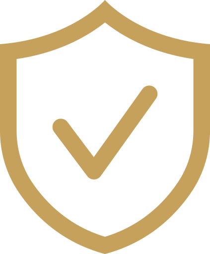 Gold shield icon with a check mark in the center.