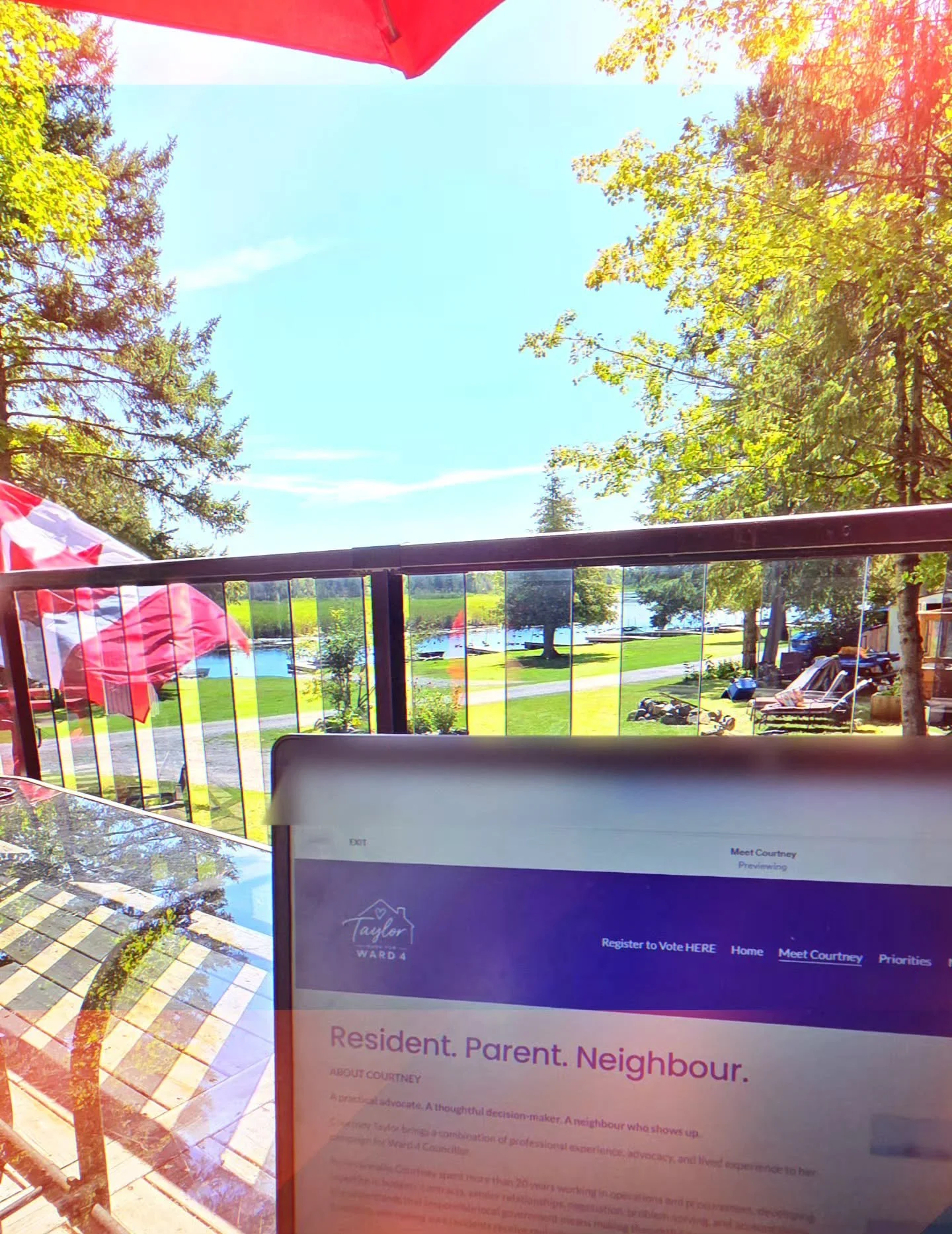 Different view, same focus. Building out courtneytaylorward4.ca one page at a time &mdash; because Ward 4 gets my full attention, wherever I am. 

That's what you'll get from me as your councillor too.💜

#TaylorMadeForWard4 #WhitchurchStouffville #m