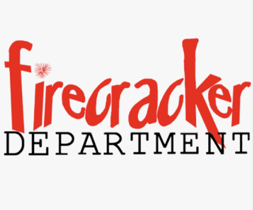 Firecrackers Department logo with red and black text and a small firework graphic.