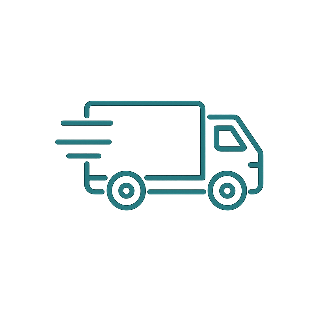 Une illustration de camion de livraison stylisé dans un style minimaliste et monochrome.