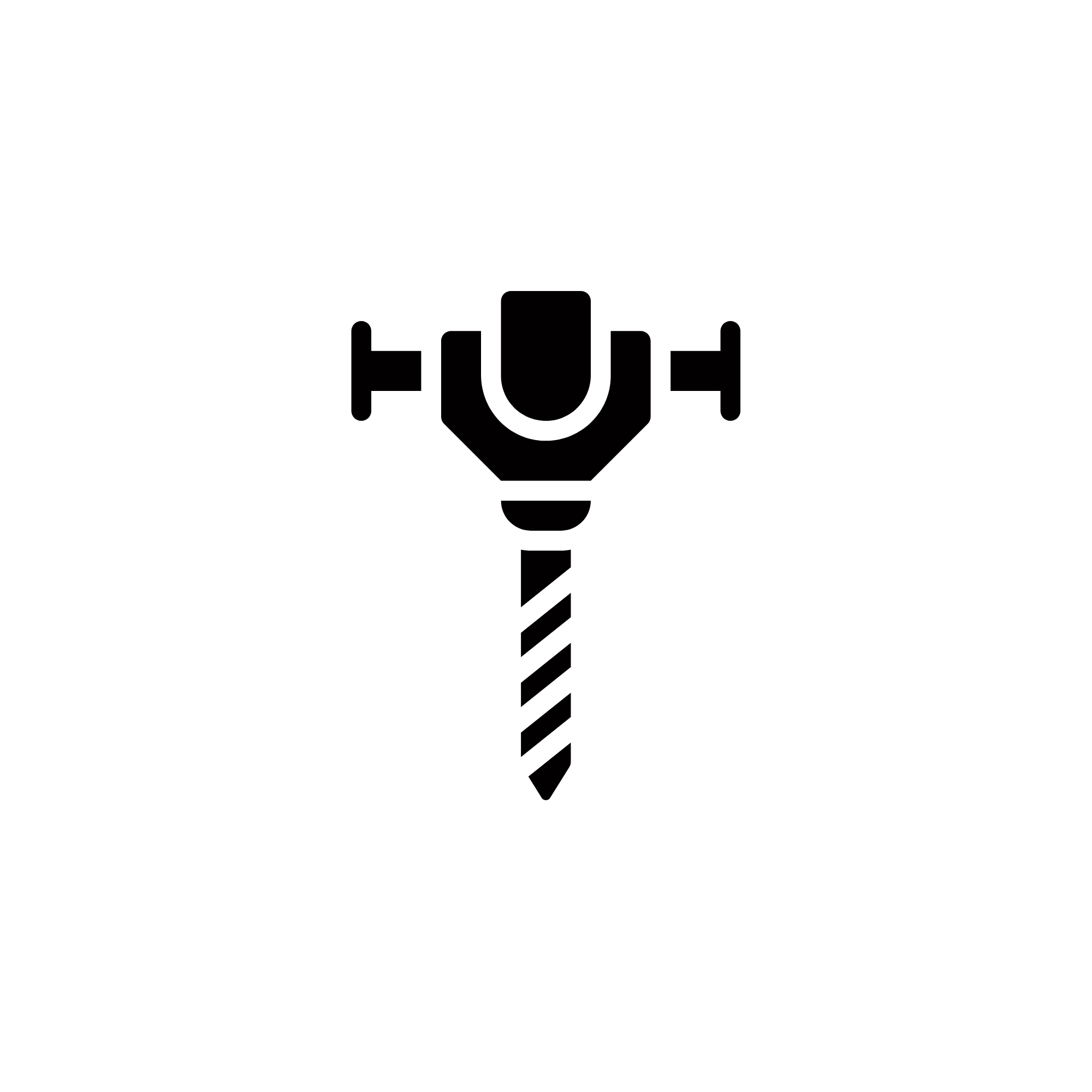 Black and white icon image of an auger for drilling holes of various sizes
