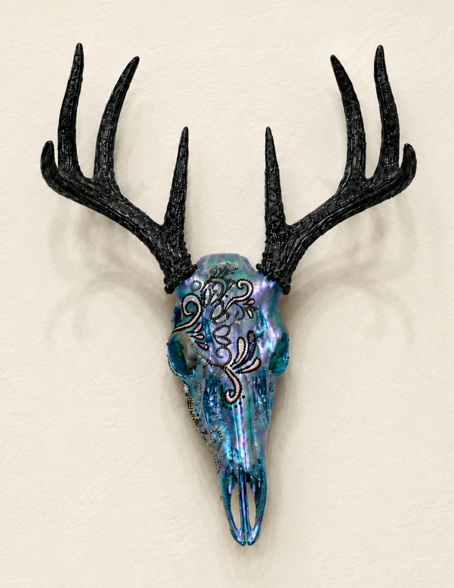 Crystal Blue Stag, a real deer skull embellished with blue glass crystals.