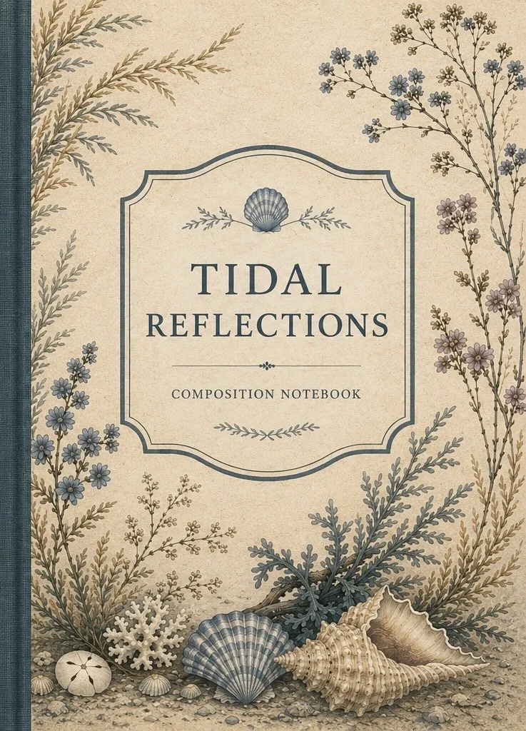 Cover of Tidal Reflections, featuring seashells and coastal botanical details.