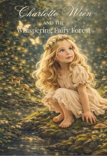 Cover of Charlotte Wren and the Whispering Fairy Forest, featuring Charlotte seated in a glowing forest.