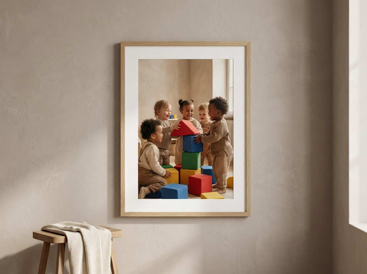 Children playing with colorful building blocks in a well-lit room