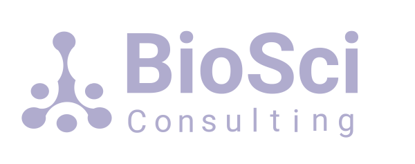 Logo van BioSci Consulting met een grafisch symbool en de tekst 'BioSci Consulting'