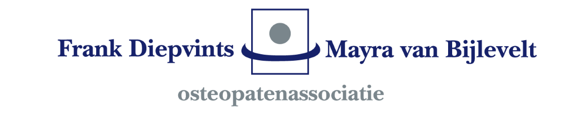Logo van osteopathiepraktijk met de namen Frank Diepvints en Mayra van Bijlevelt en de tekst 'osteopathieassociatie'.