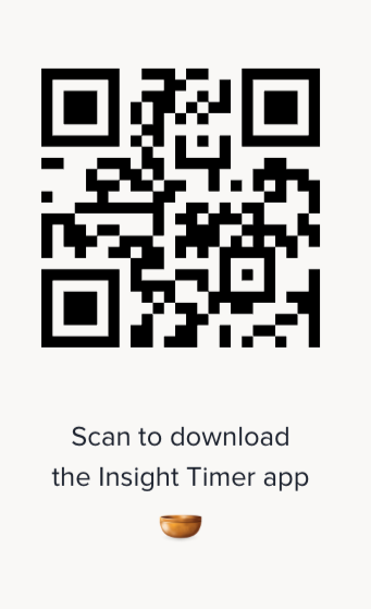 QR code with text below it that says, 'Scan to download the Insight Timer app' and a small icon of a singing bowl.