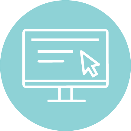Icon of a computer monitor with a cursor clicking on a webpage.