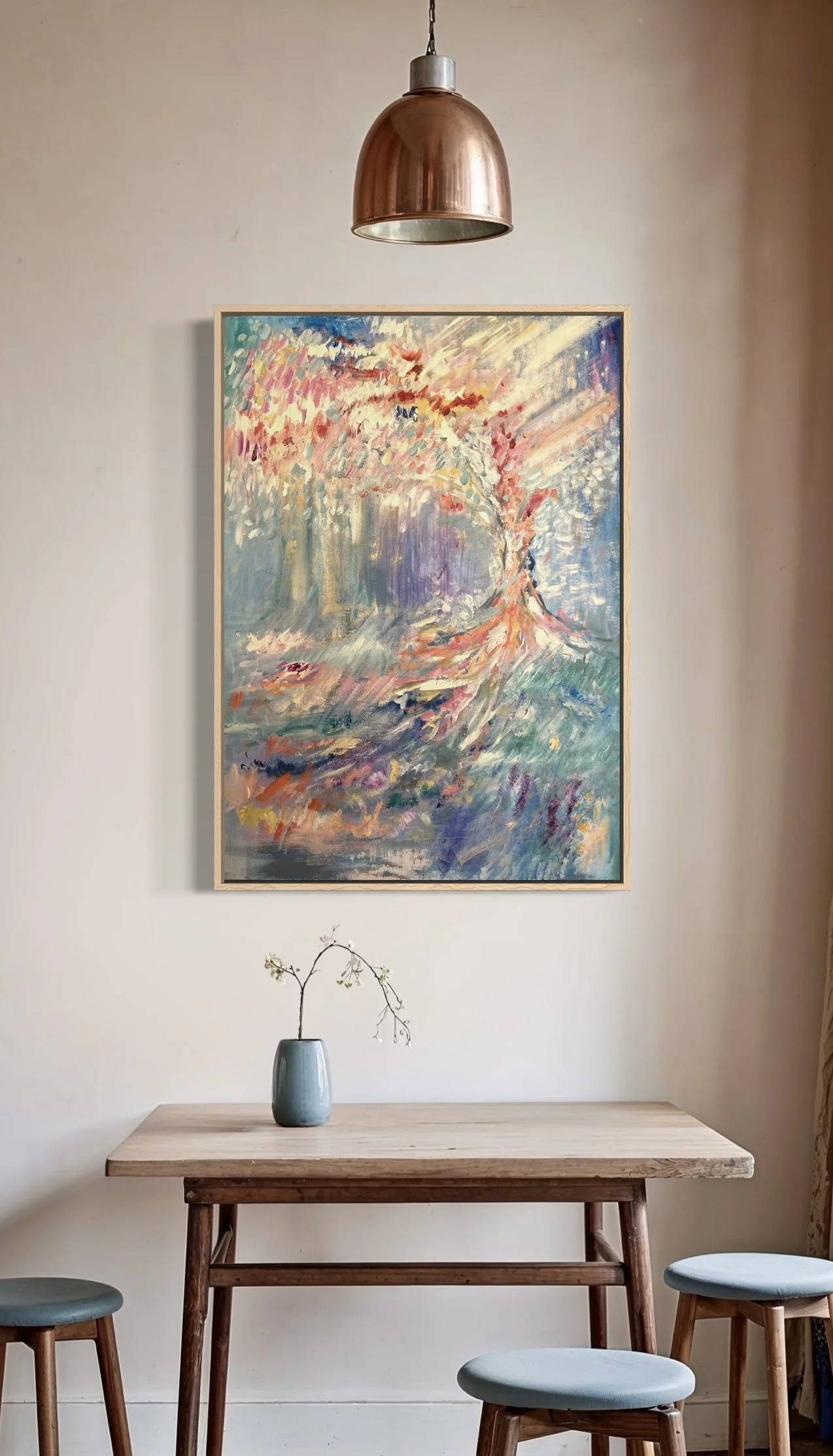 Obra de arte abstracto, inspirada formas naturales y arbóreas.