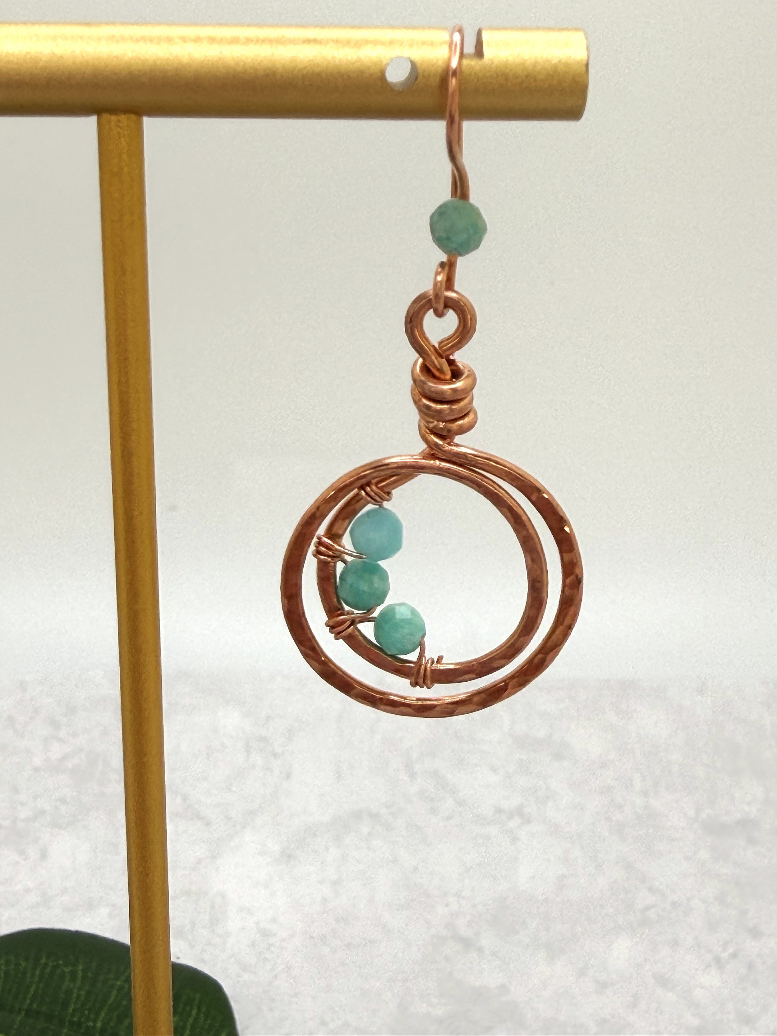 handmade copper and amazonite jewelry set with matching hammered loop  earrings