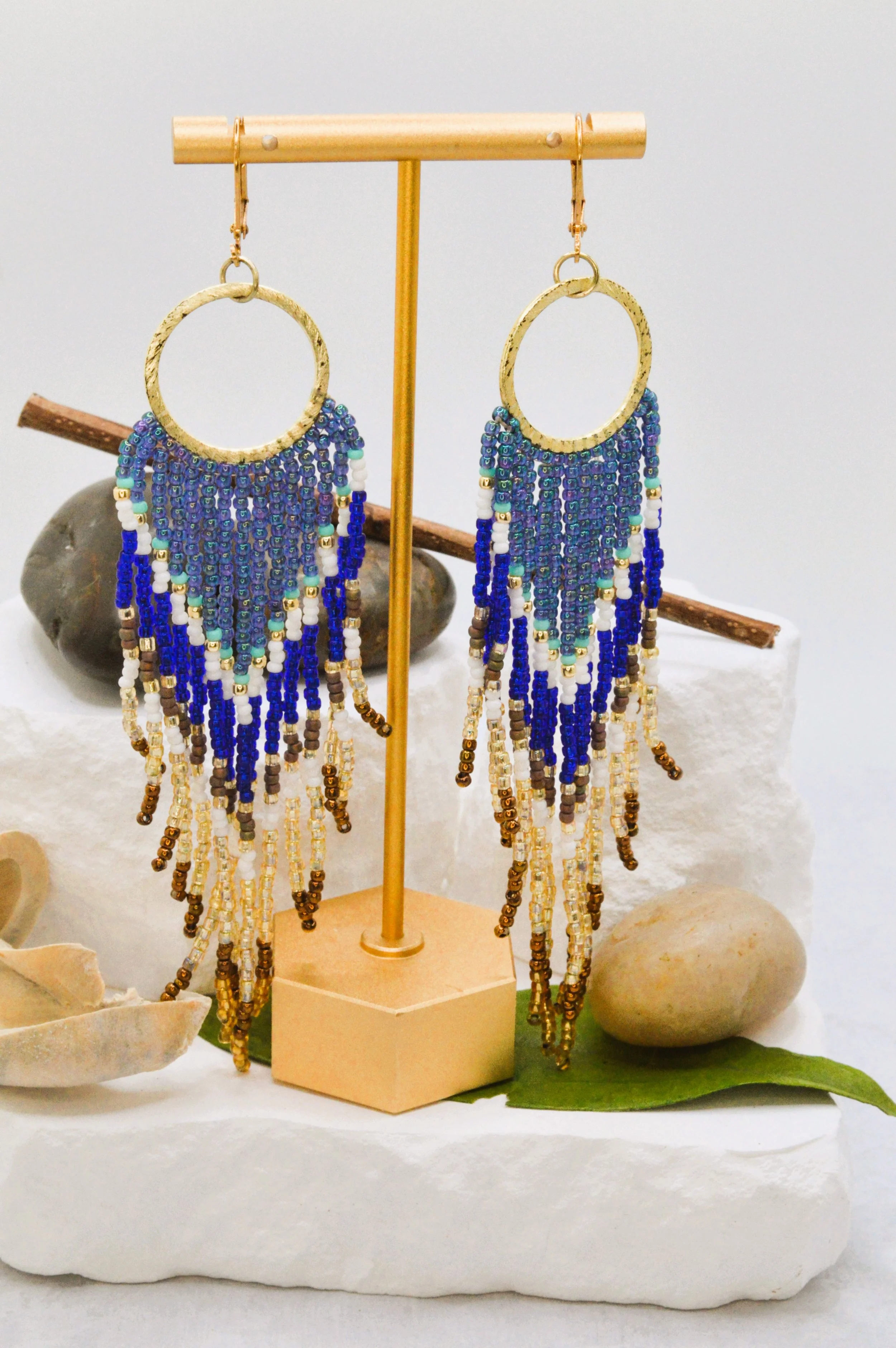 Cabo — Iridescent Blue Seed Bead Fringe Earrings