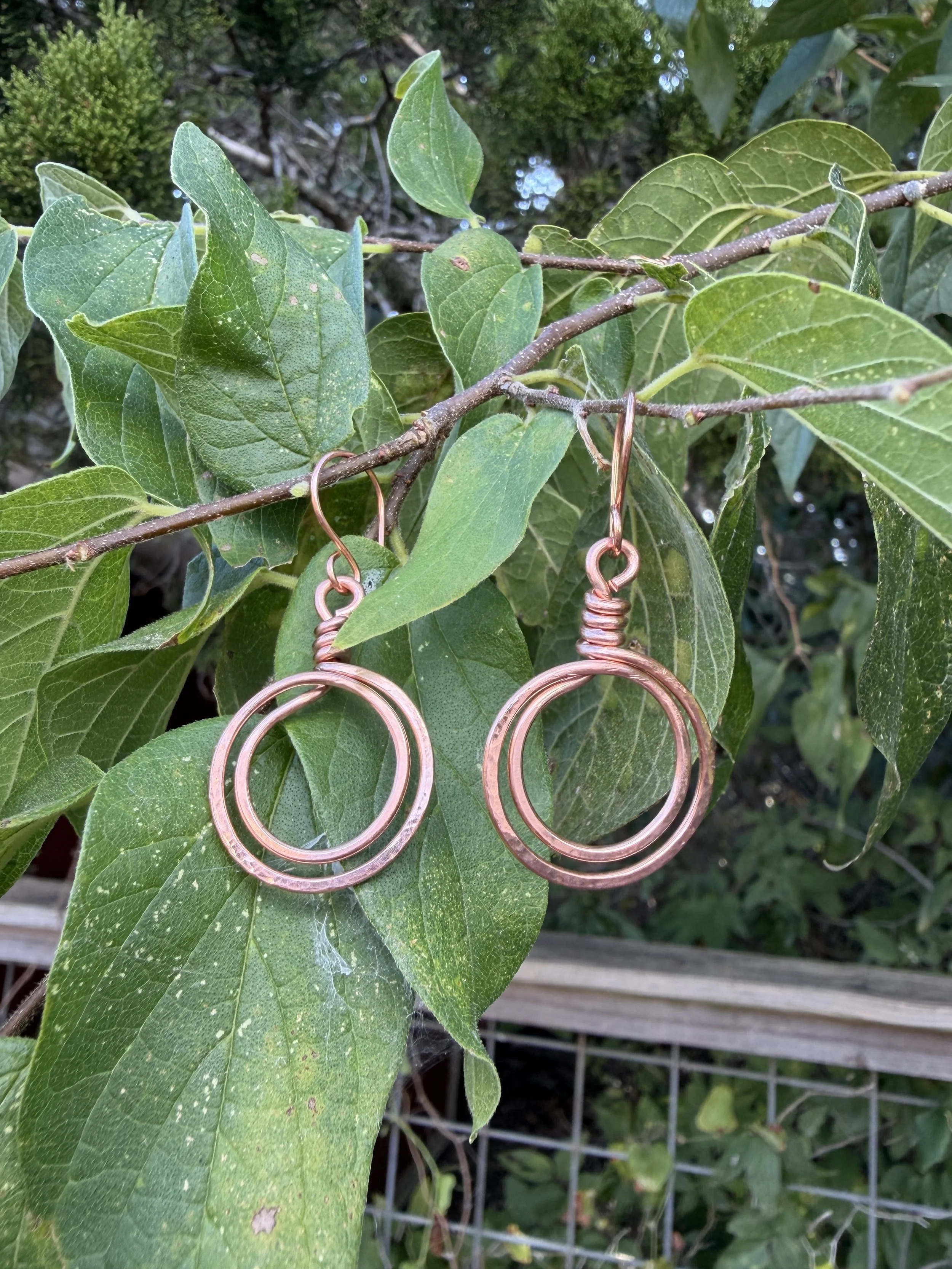 Ripple — Double Hammered Copper Loop Earrings