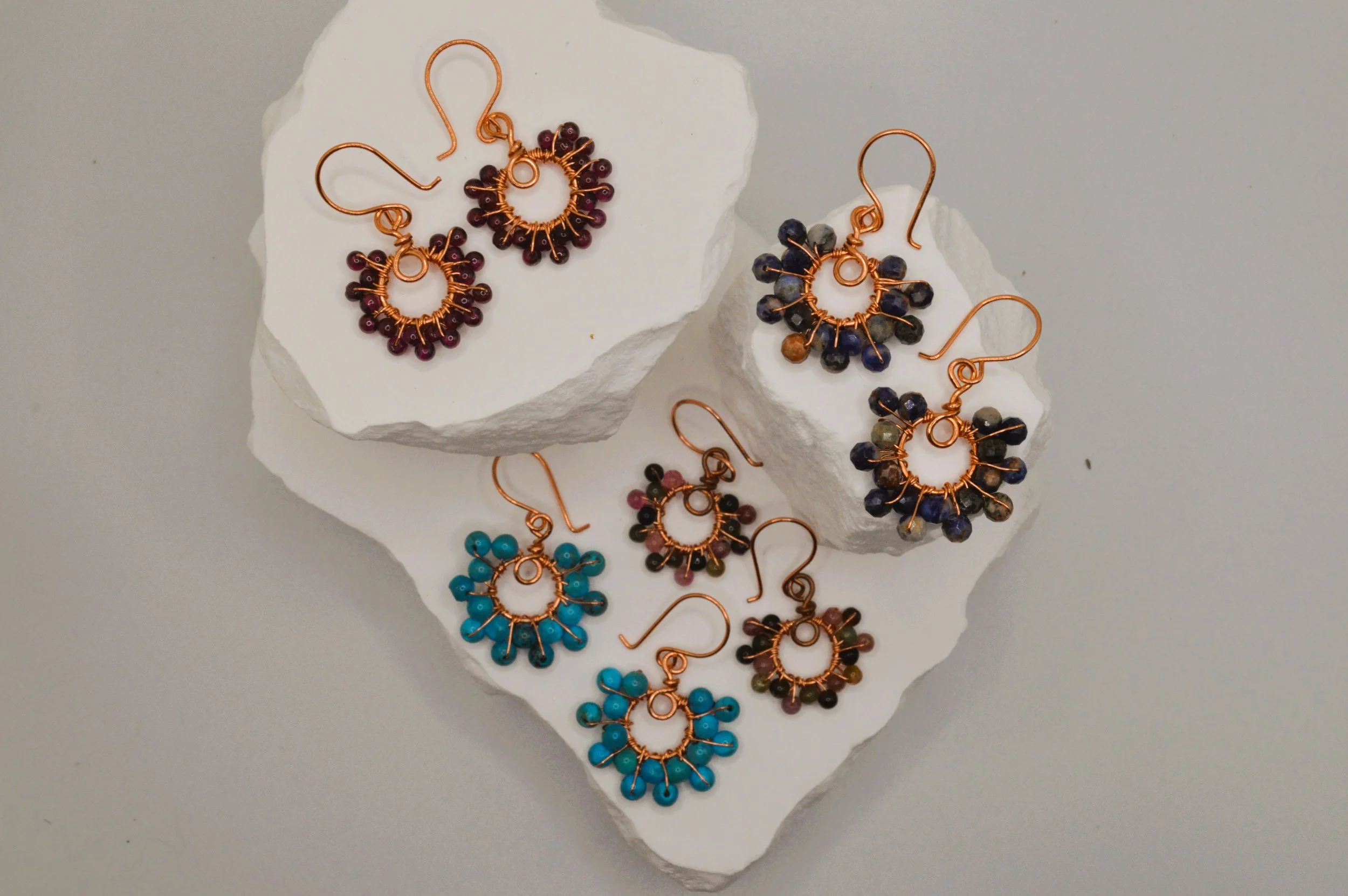 Starburst Handmade Copper Earrings with Gemstone Clusters