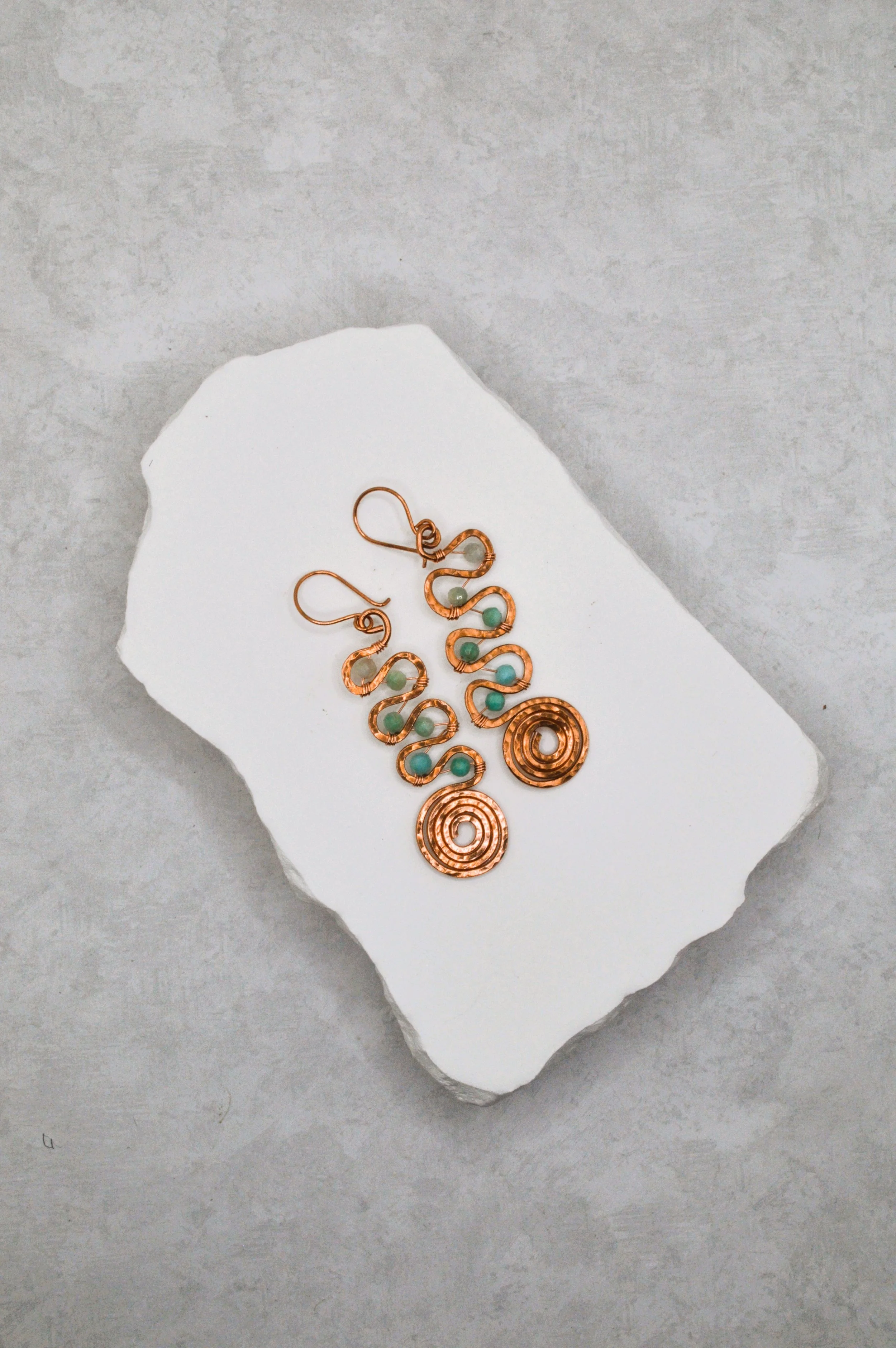 Sidewinder handmade Copper Earrings with  Amazonite Gemstones