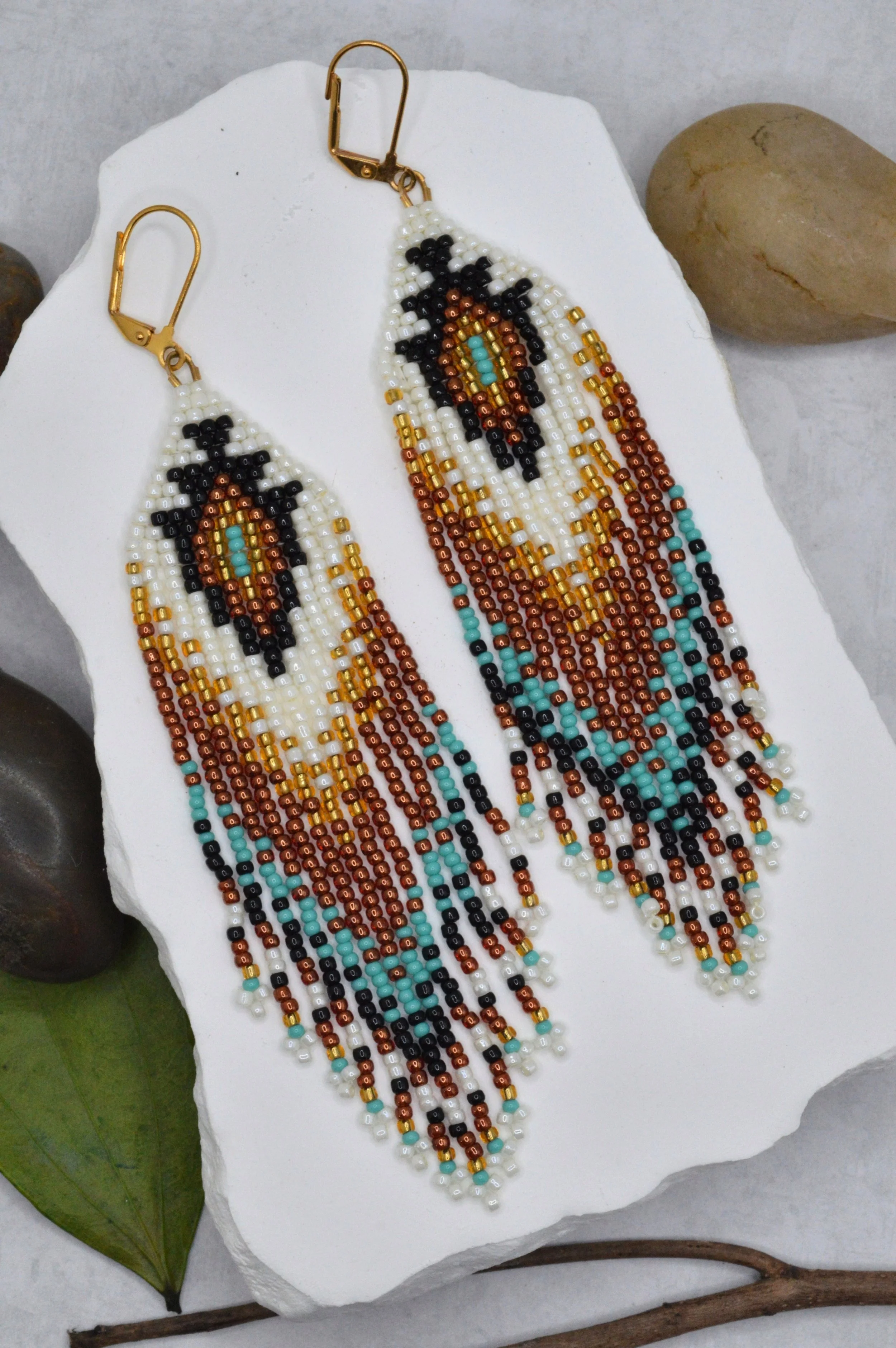 Copper Canyon — Cream, Black & Copper Seed Bead Fringe Earrings