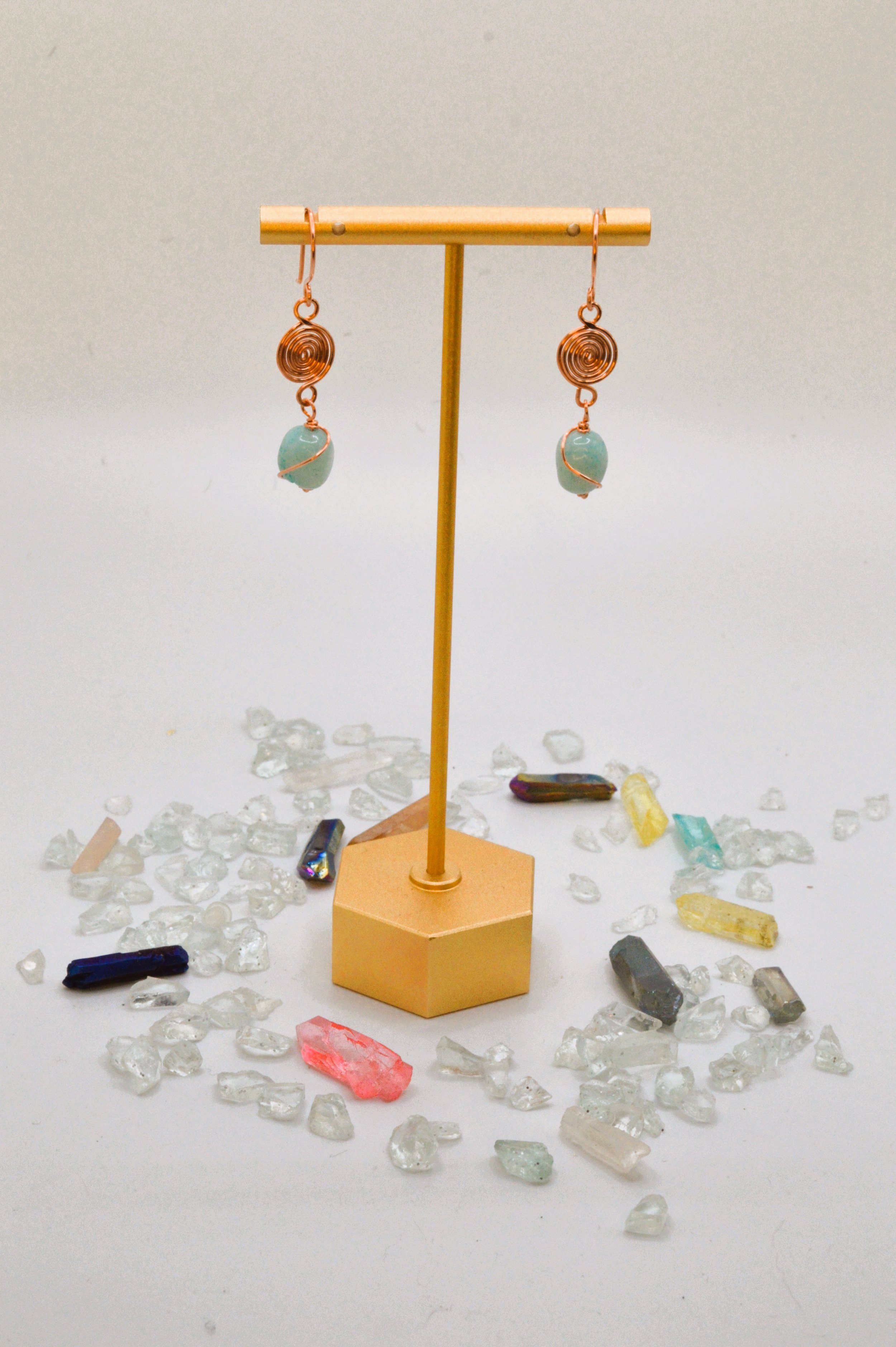 Spirals Handmade Copper Amazonite Nugget Gemstone Earrings