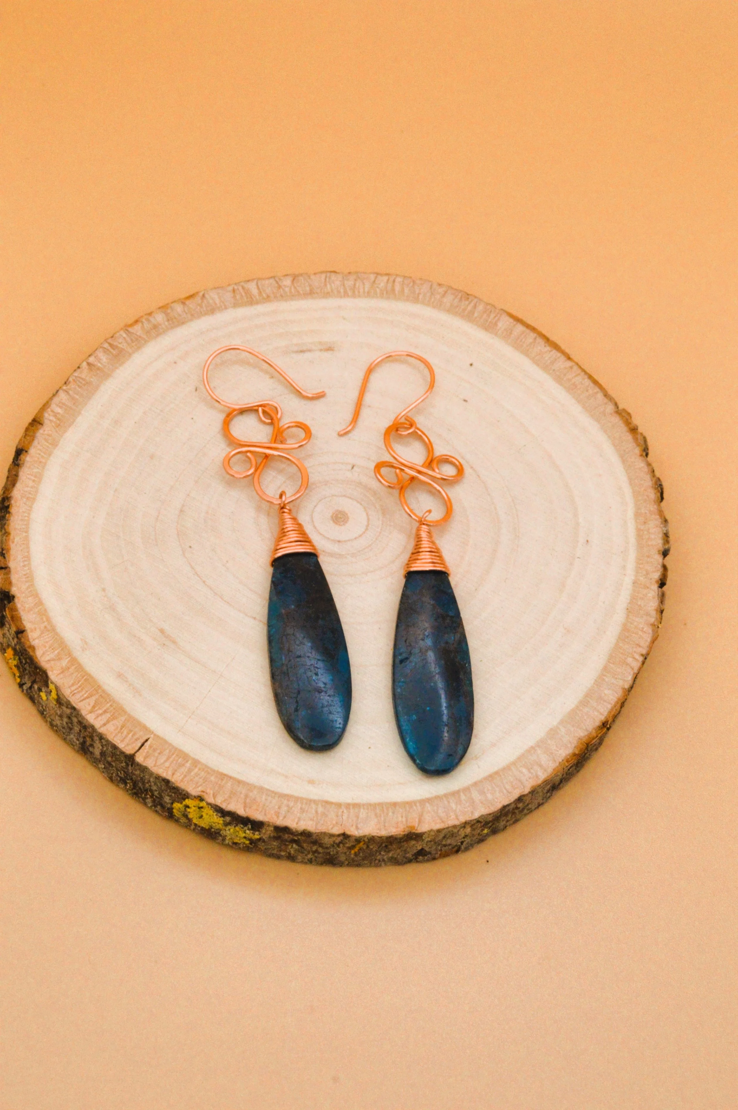 Handmade Blue Apatite Tear Drop Gemstone Copper Dangle earrings