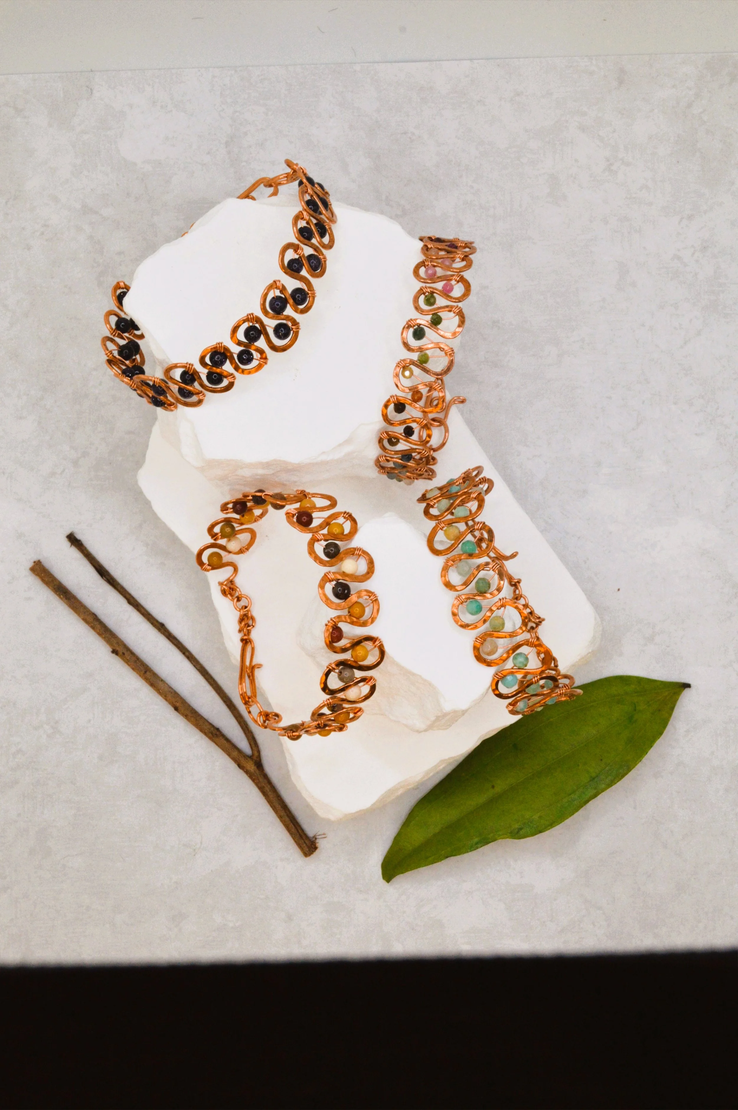 Sidewinder Cuff - Handmade Copper Handhammered Bracelet with Natural Gemstones