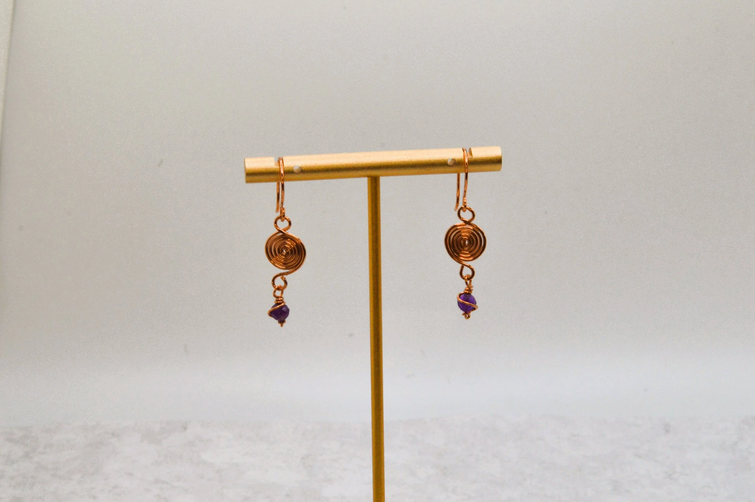 Spirals Handmade Copper Amethyst Gemstone Earrings