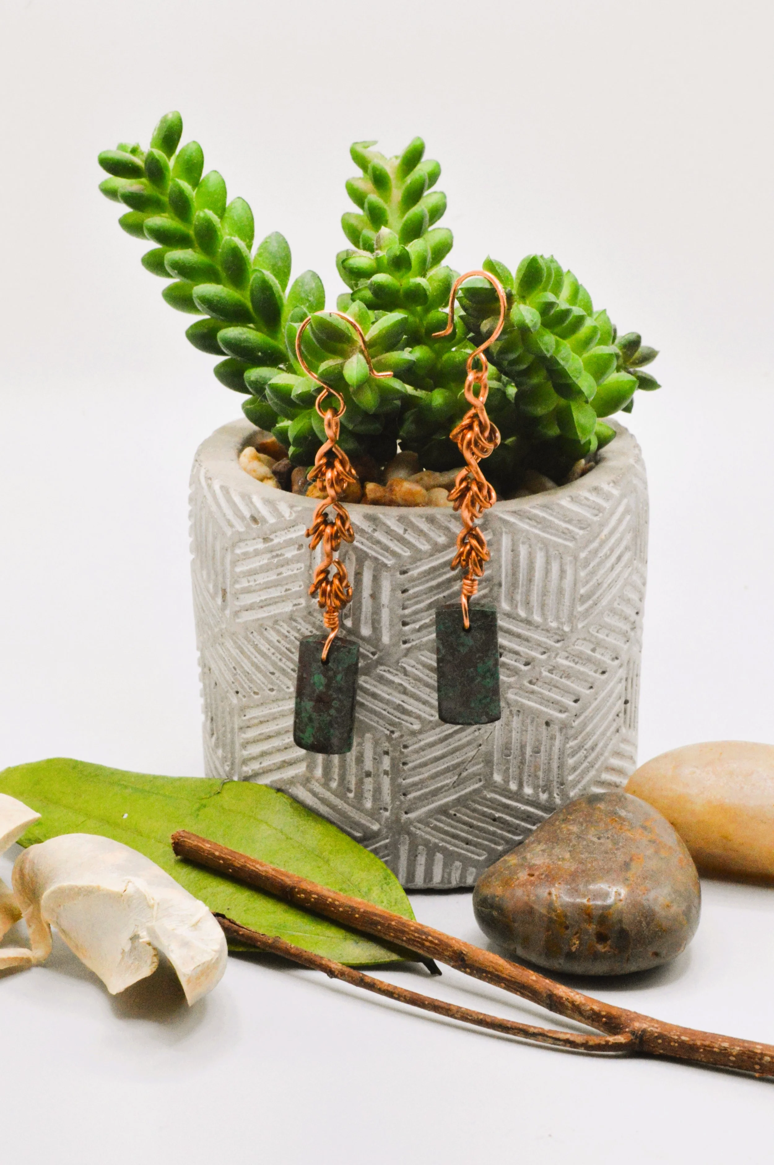 Lynx Copper Chainmail Earrings - Handmade Copper Chainmail Dangle Statement Earrings with Gemstones