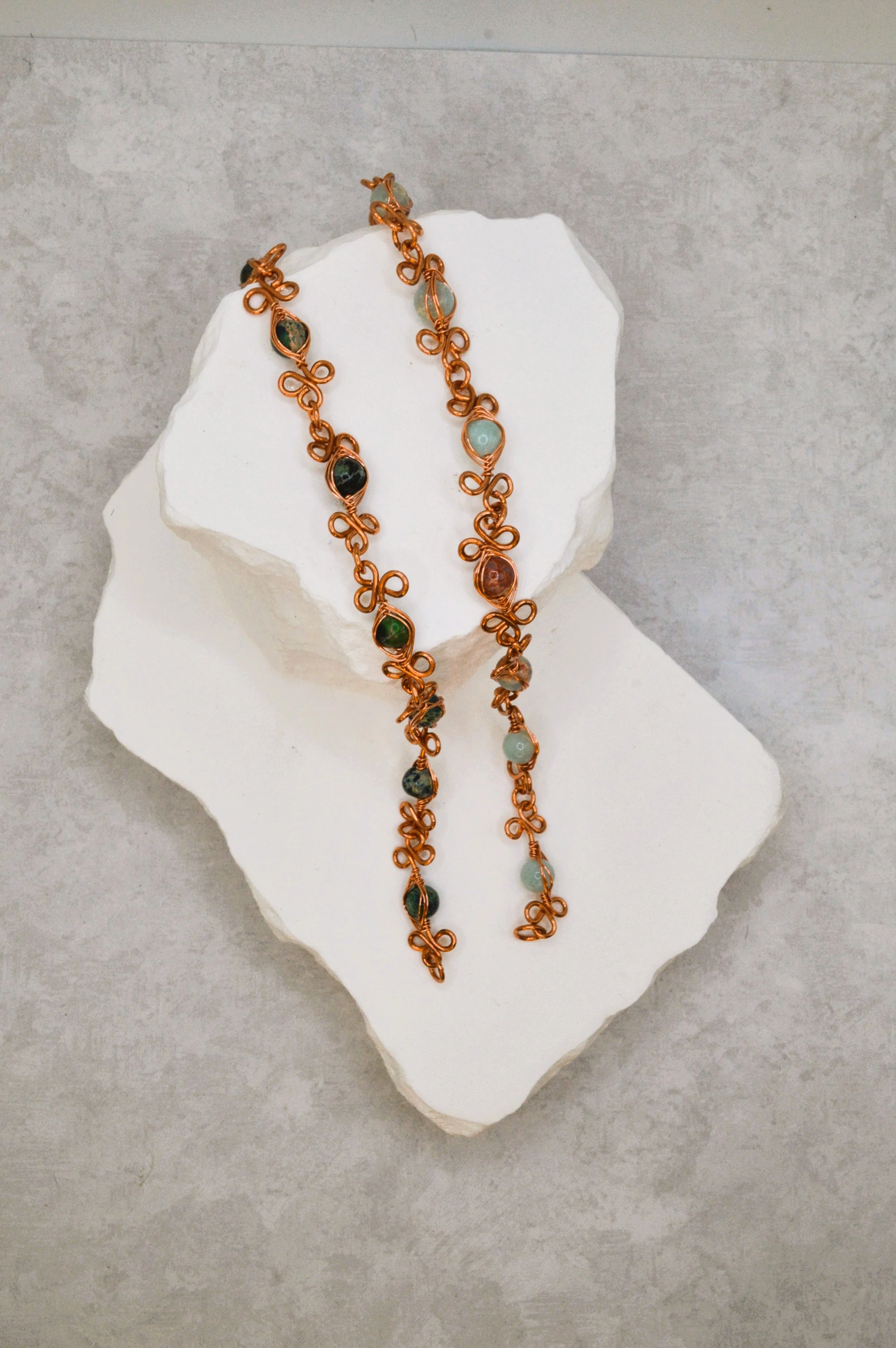 Clover Handmade Copper Bracelet - Handmade Herringbone Weave Copper Bracelet with Natural Gemstones