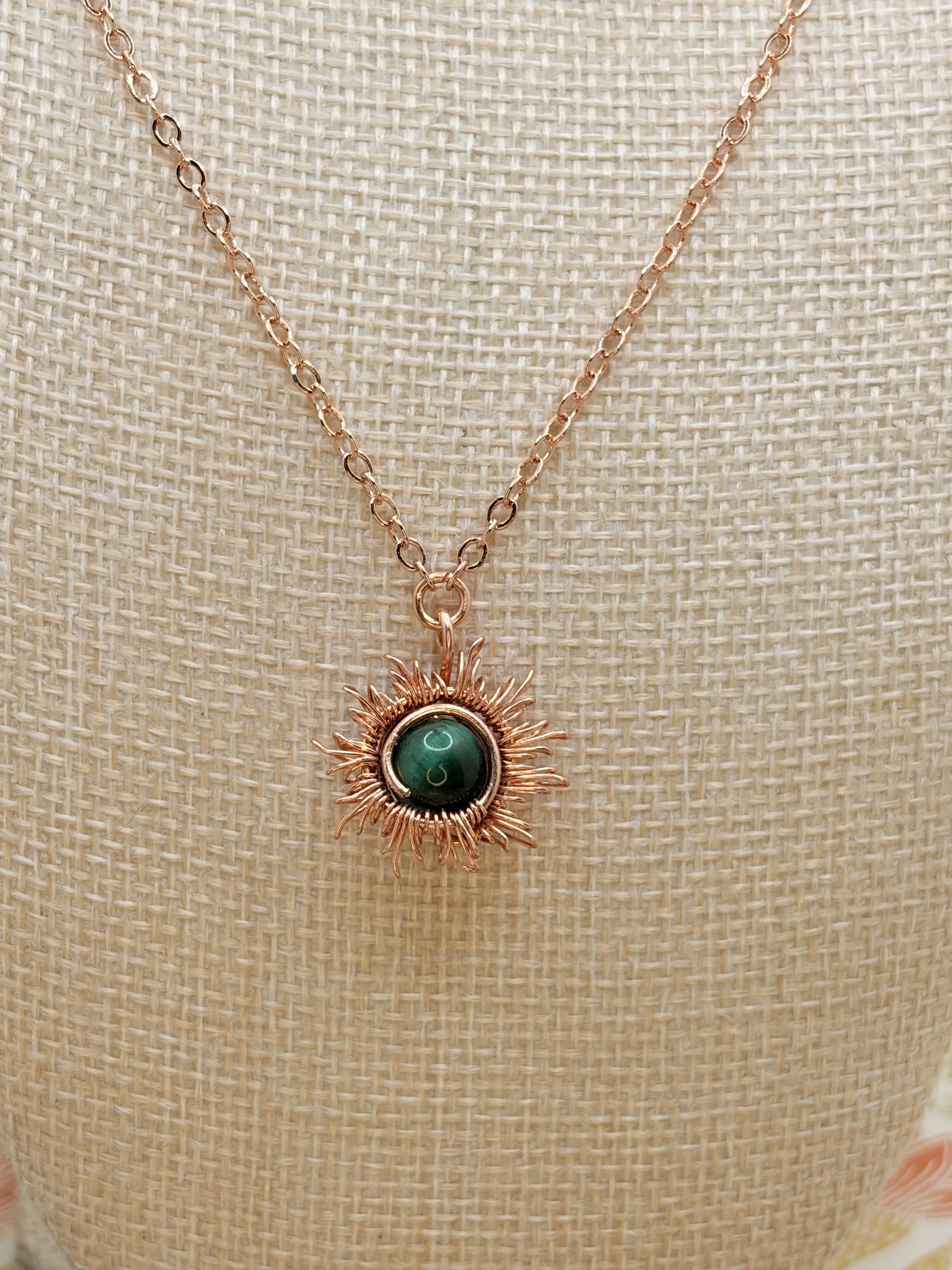 Sunfire — Copper Sunburst Green Tiger's Eye Necklace