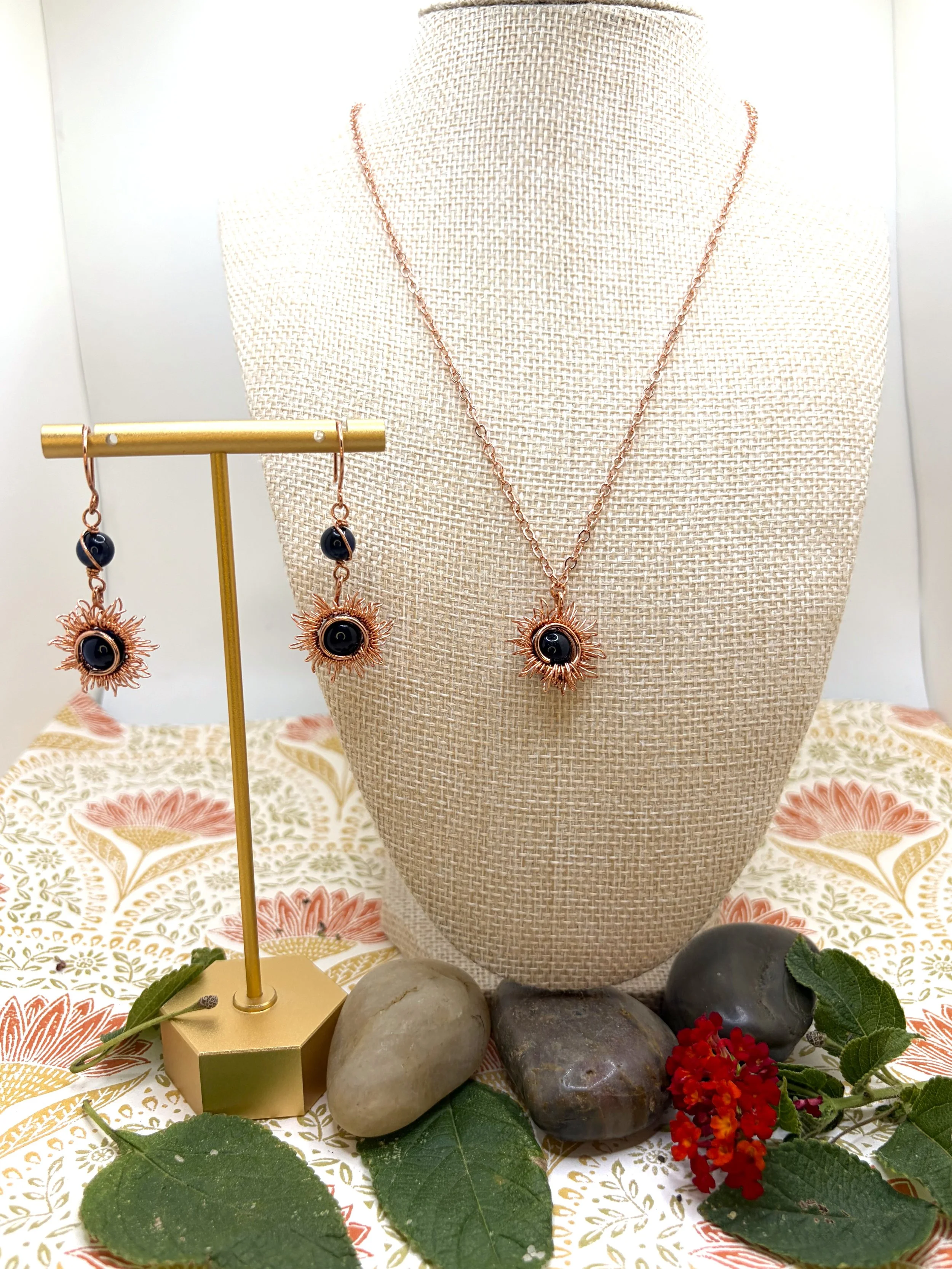 Sunfire — Copper Sunburst Blue Tiger's Eye Necklace