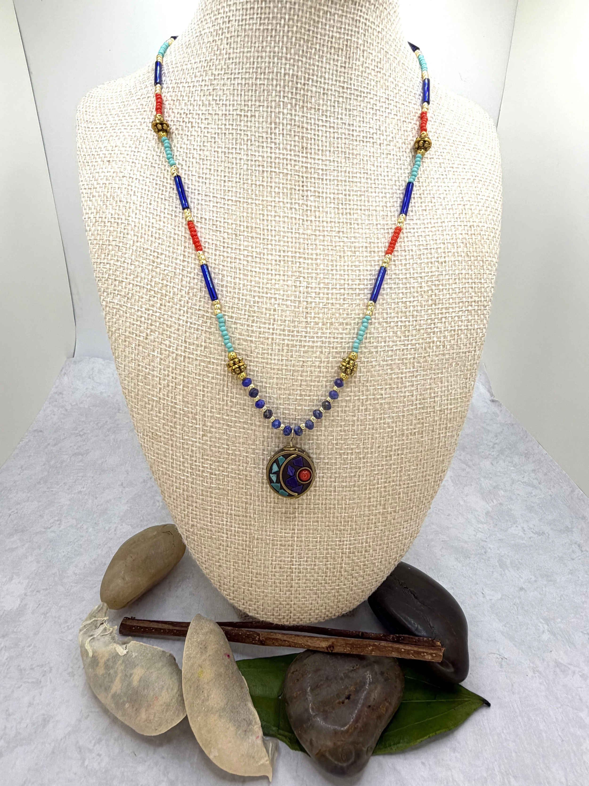 Nomad - Seed Bead & Tibetan Brass Charm Necklace