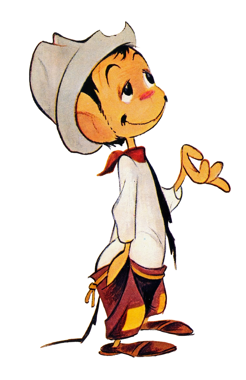 Ilustración de “Cantinflas” en su versión animada de Cantinflas Show, con sombrero y vestimenta clara, saludando con la mano.