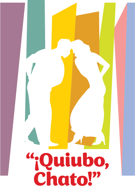 Gráfico inspirado en El bolero de Raquel, con “Cantinflas” bailando con la bailarina en silueta sobre un fondo de formas geométricas de colores, junto a la frase: “¡Quiubo, Chato!”