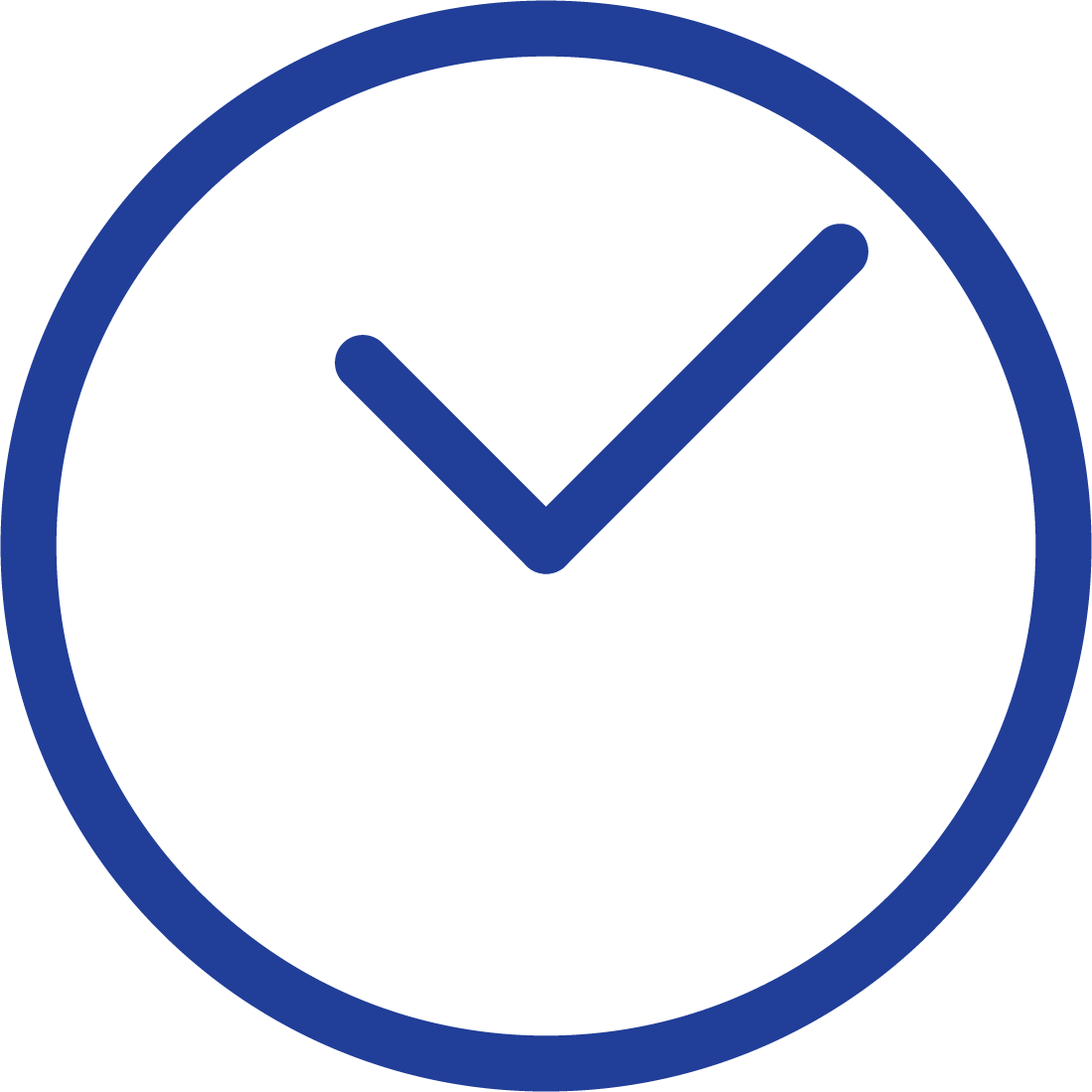 Ícono de reloj marcando las 10:10 con una palomita de verificación integrada