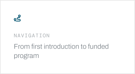 A presentation slide with the title 'NAVIGATION' and the subtitle 'From first introduction to funded program.'