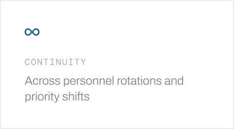 Text on a black background discussing continuity in personnel rotations and priority shifts.