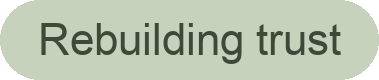 Text that says 'Rebuilding trust' inside an oval shape with a light green background.