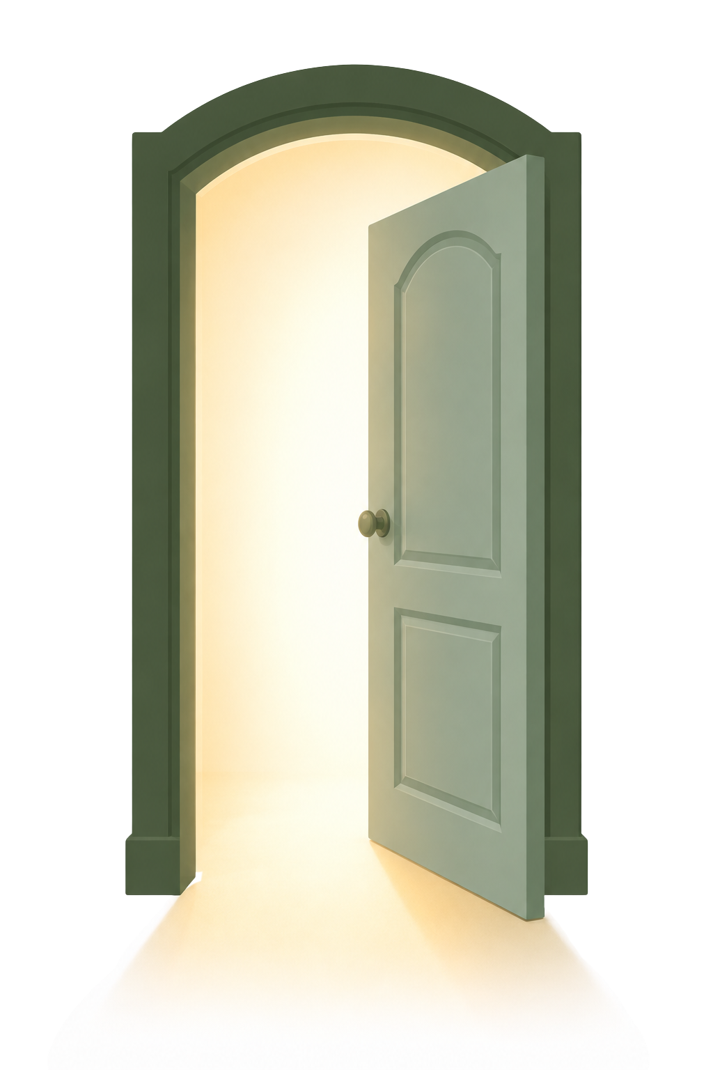 An open door with light shining through, illuminating the surrounding area.
