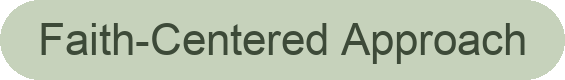 Text reading 'Faith-Centered Approach' on a light green oval background.