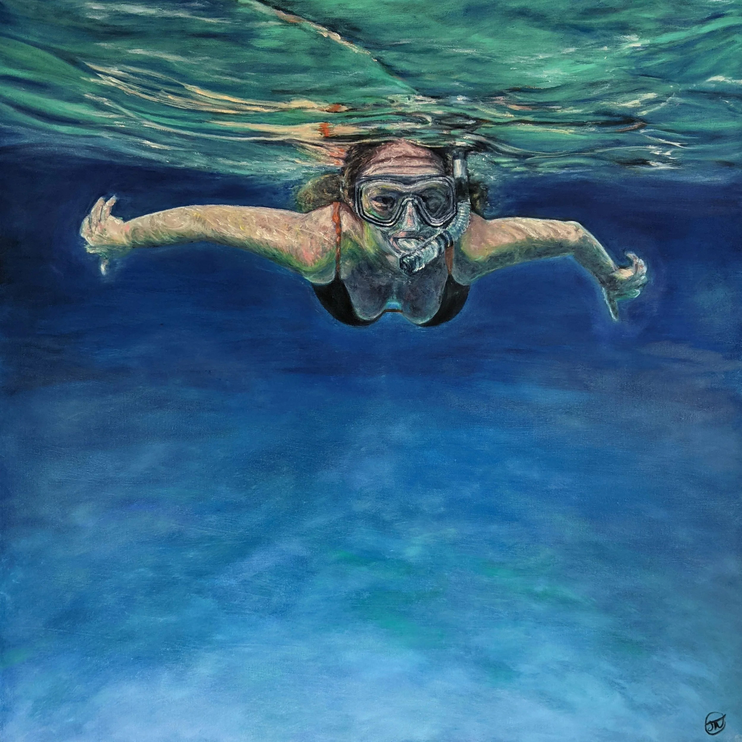 Bliss Beneath the Surface - Original Underwater Oil Painting