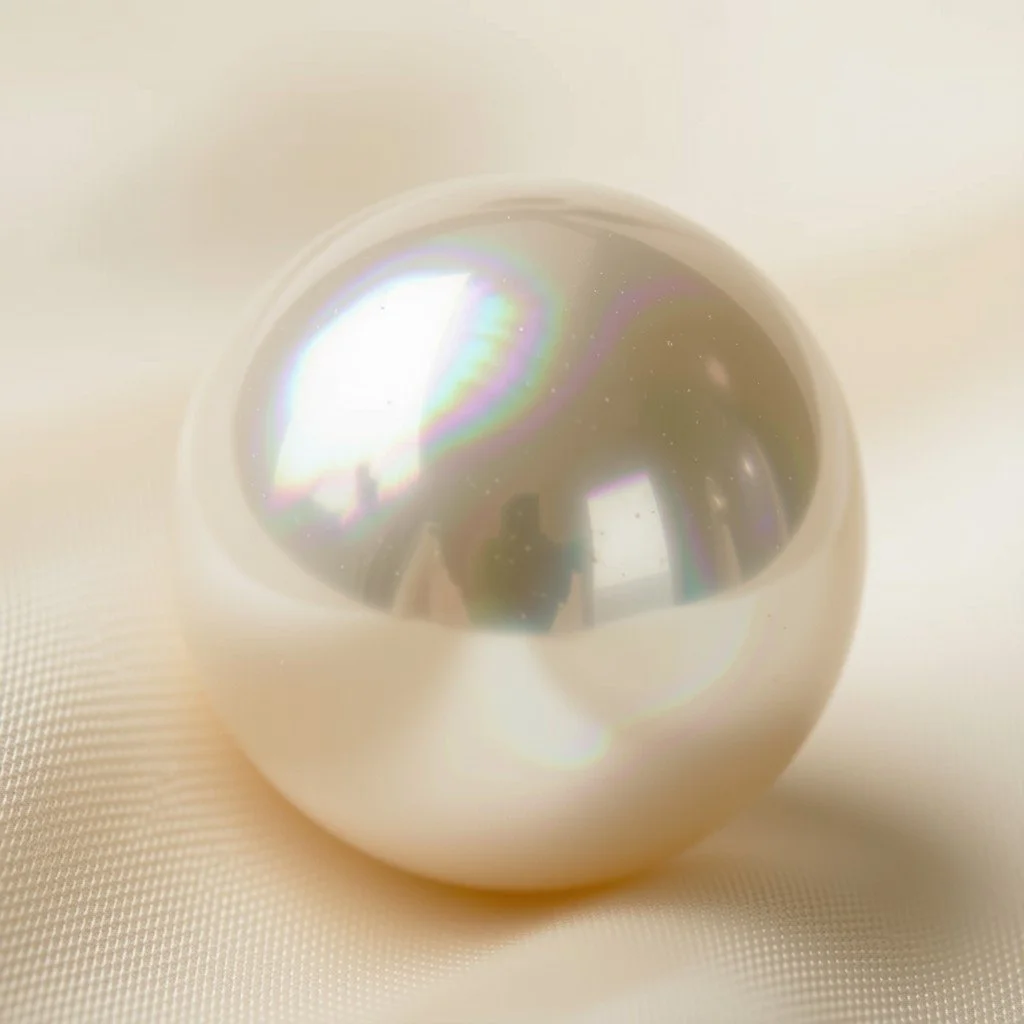 Close-up photograph of a luminous pearl representing transformation through repetition.