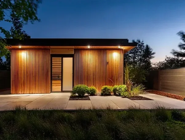 Backyard ADU dwelling using wood siding.