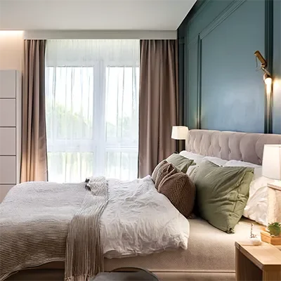 Cozy bedroom design in a small ADU dwelling unit.
