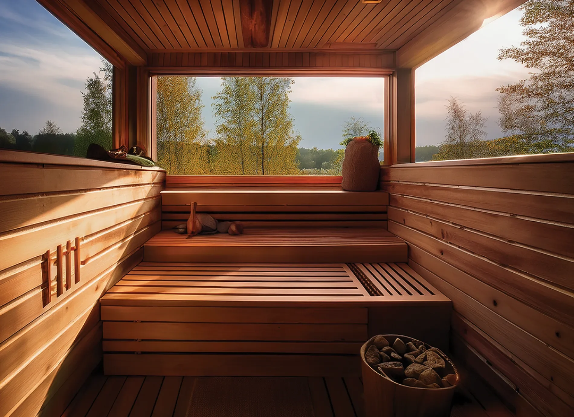 A wooden sauna room for a small backyard space that is cost-effective.