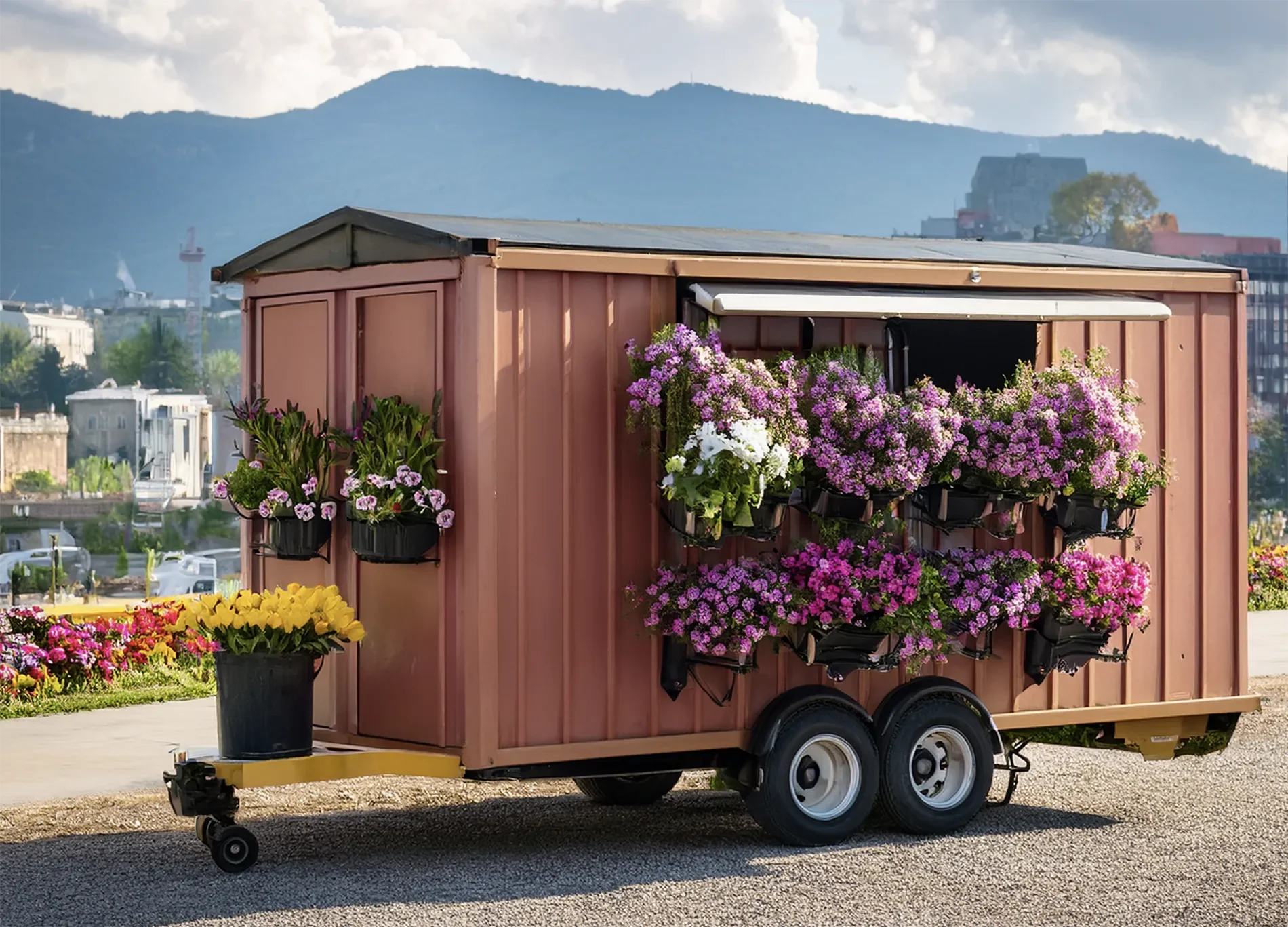Cost-effective small steel framed retail business on wheels.